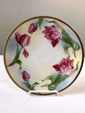 Antique Prussia Royal Rudolstadt Porcelain Plate Hand Painted With Gold Rim 8.5”